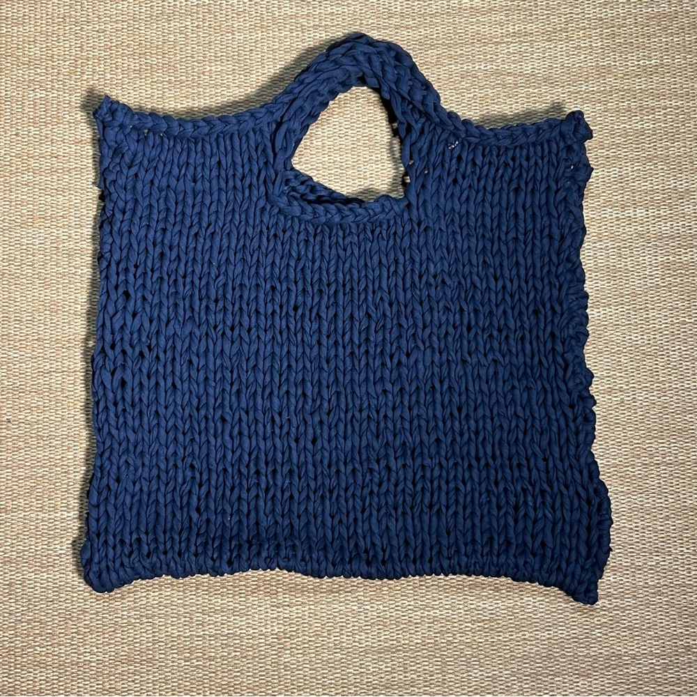 Handcrafted Navy Blue Knit Tote Bag